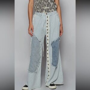 NWT POL Contrast Floral Twill Front
Snap-Button Pants- BLUE STRIPE